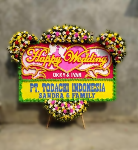 bunga papan happy wedding